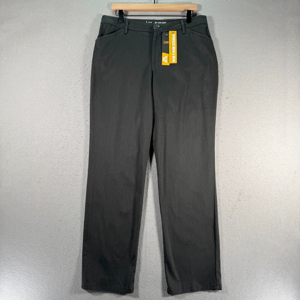 Lee All Day Pants Women 12 Medium Straight Leg Gray Comfort Effortless Wash Wear